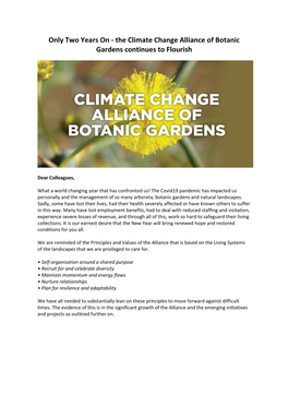 The Climate Change Alliance of Botanic Gardens Continues to Flourish