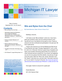 Michigan IT Lawyer a Publication of the State Bar of Michigan Information Technology Law Section