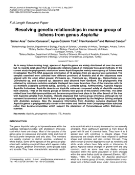 Resolving Genetic Relationships in Manna Group of Lichens from Genus Aspicilia