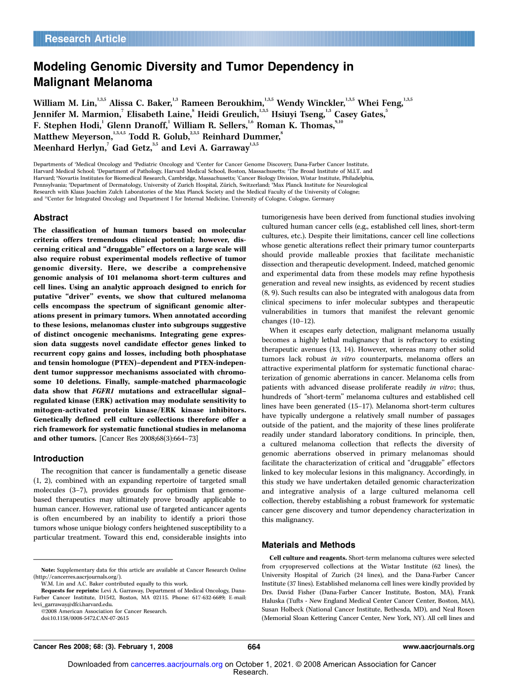 Modeling Genomic Diversity and Tumor Dependency in Malignant Melanoma