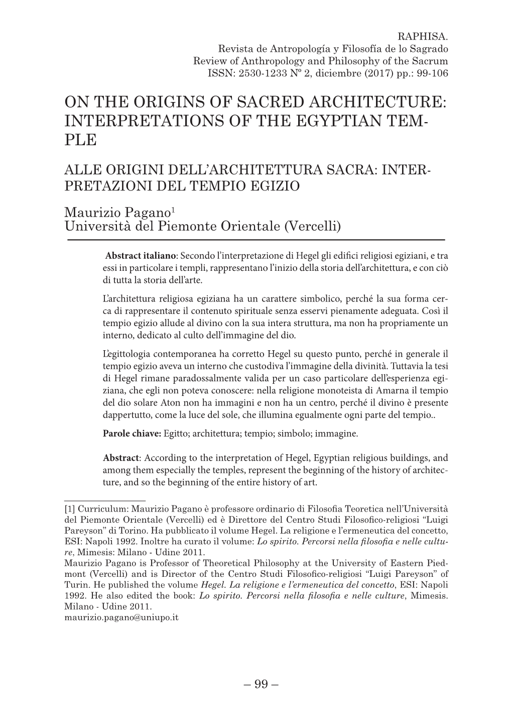 On the Origins of Sacred Architecture: Interpretations of the Egyptian Tem- Ple