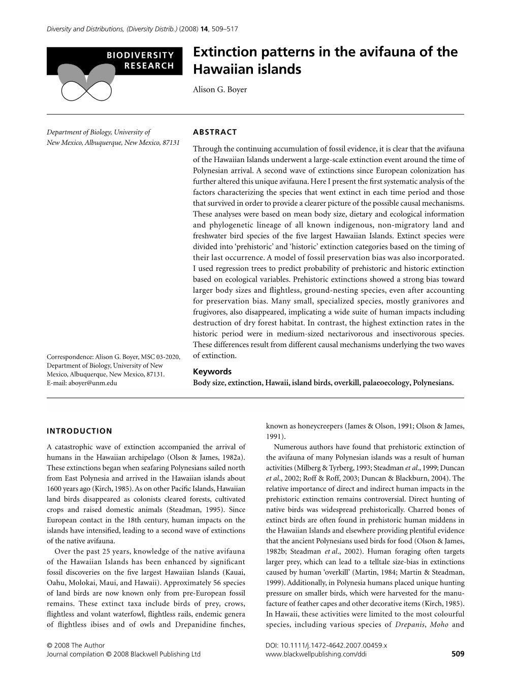 Extinction Patterns in the Avifauna of the Hawaiian Islands