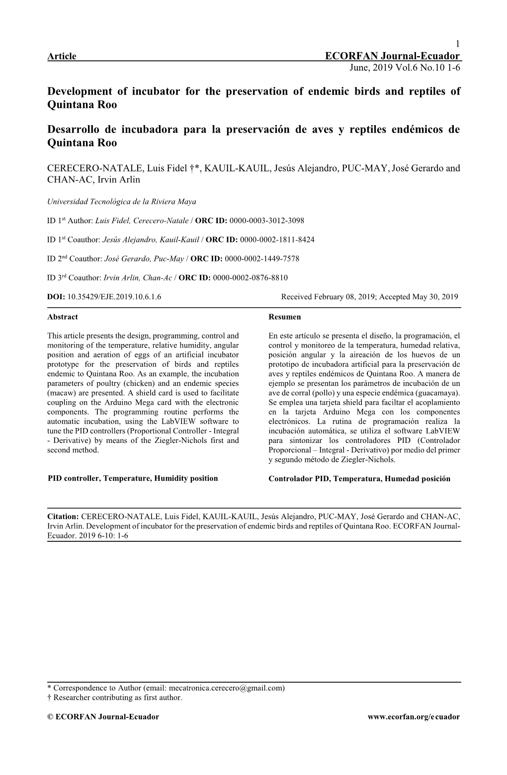 Development of Incubator for the Preservation of Endemic Birds and Reptiles of Quintana Roo