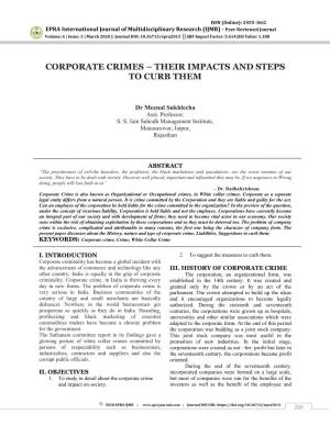 Corporate Crimes – Their Impacts and Steps to Curb Them