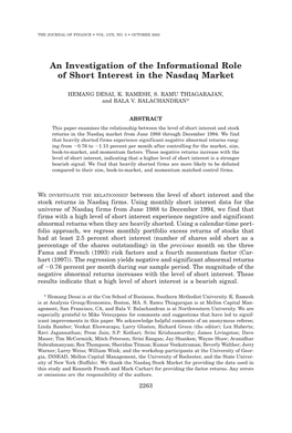 An Investigation of the Informational Role of Short Interest in the Nasdaq Market