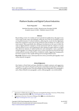 Platform Studies and Digital Cultural Industries