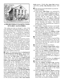 A Presbyterian Walking Tour of Early Alexandria