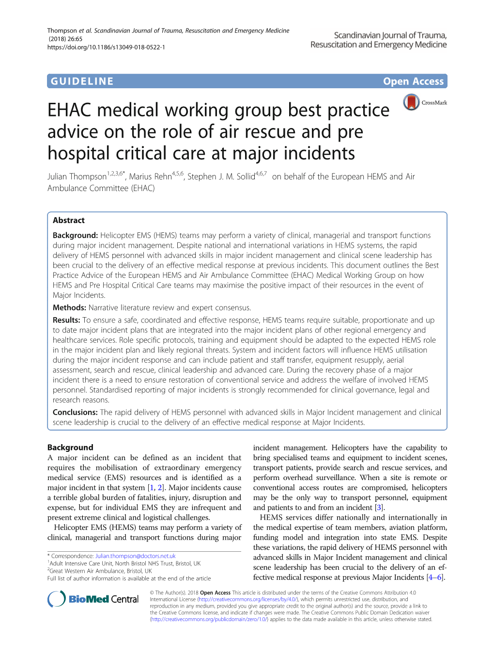 EHAC Medical Working Group Best Practice Advice on the Role of Air