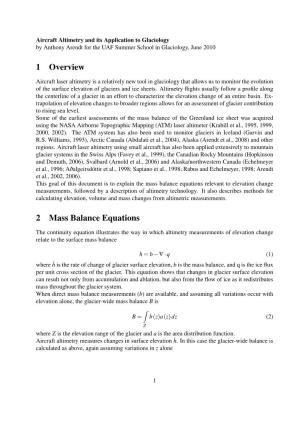 1 Overview 2 Mass Balance Equations