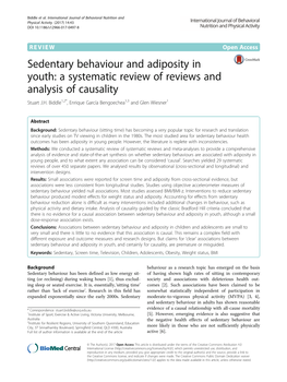 Sedentary Behaviour and Adiposity in Youth: a Systematic Review of Reviews and Analysis of Causality Stuart J.H