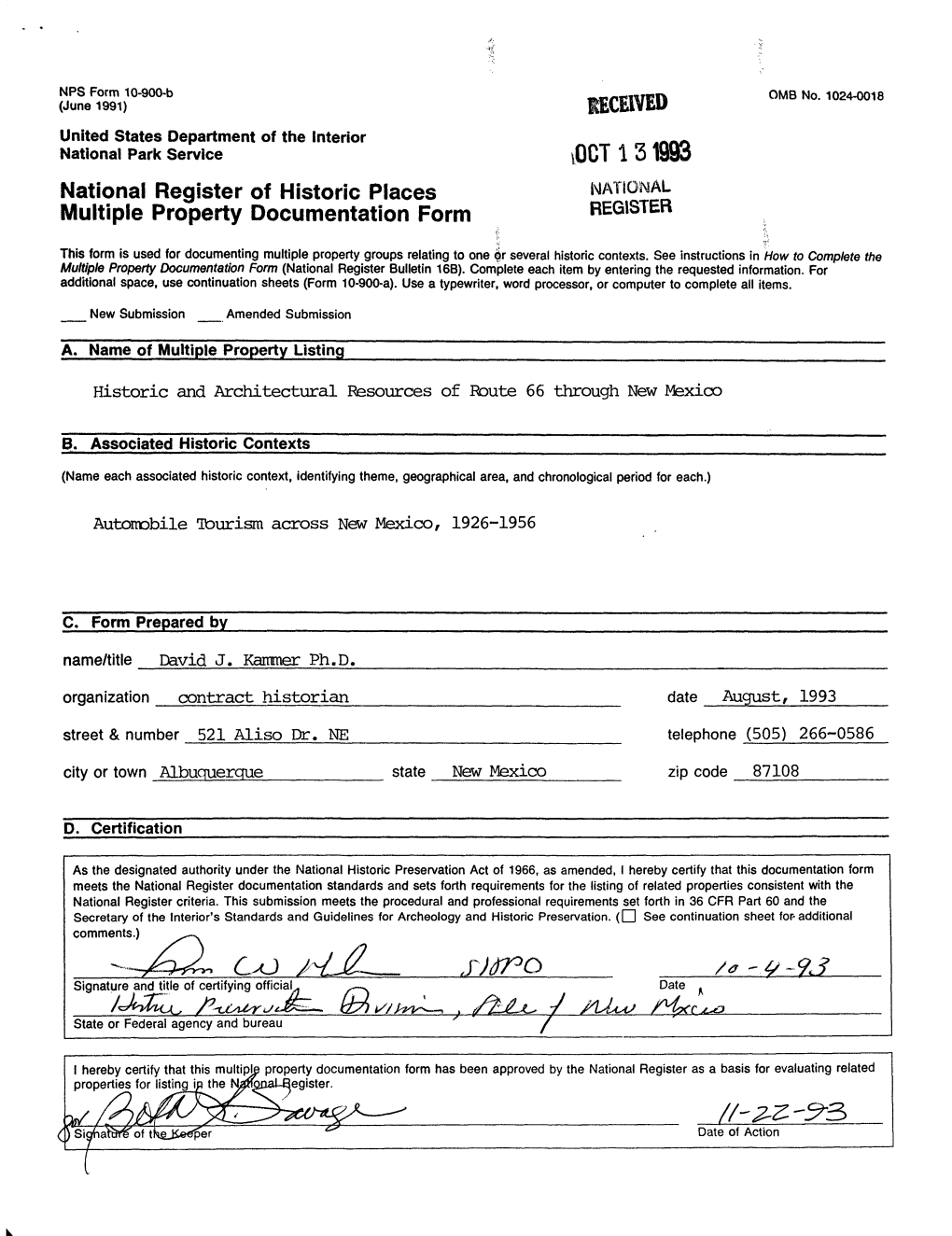 Loct 1 3 National Register of Historic Places NATIONAL Multiple Property Documentation Form REGISTER