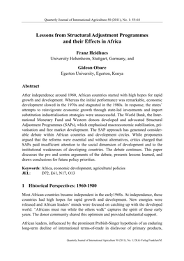 Lessons from Structural Adjustment Programmes and Their Effects in Africa