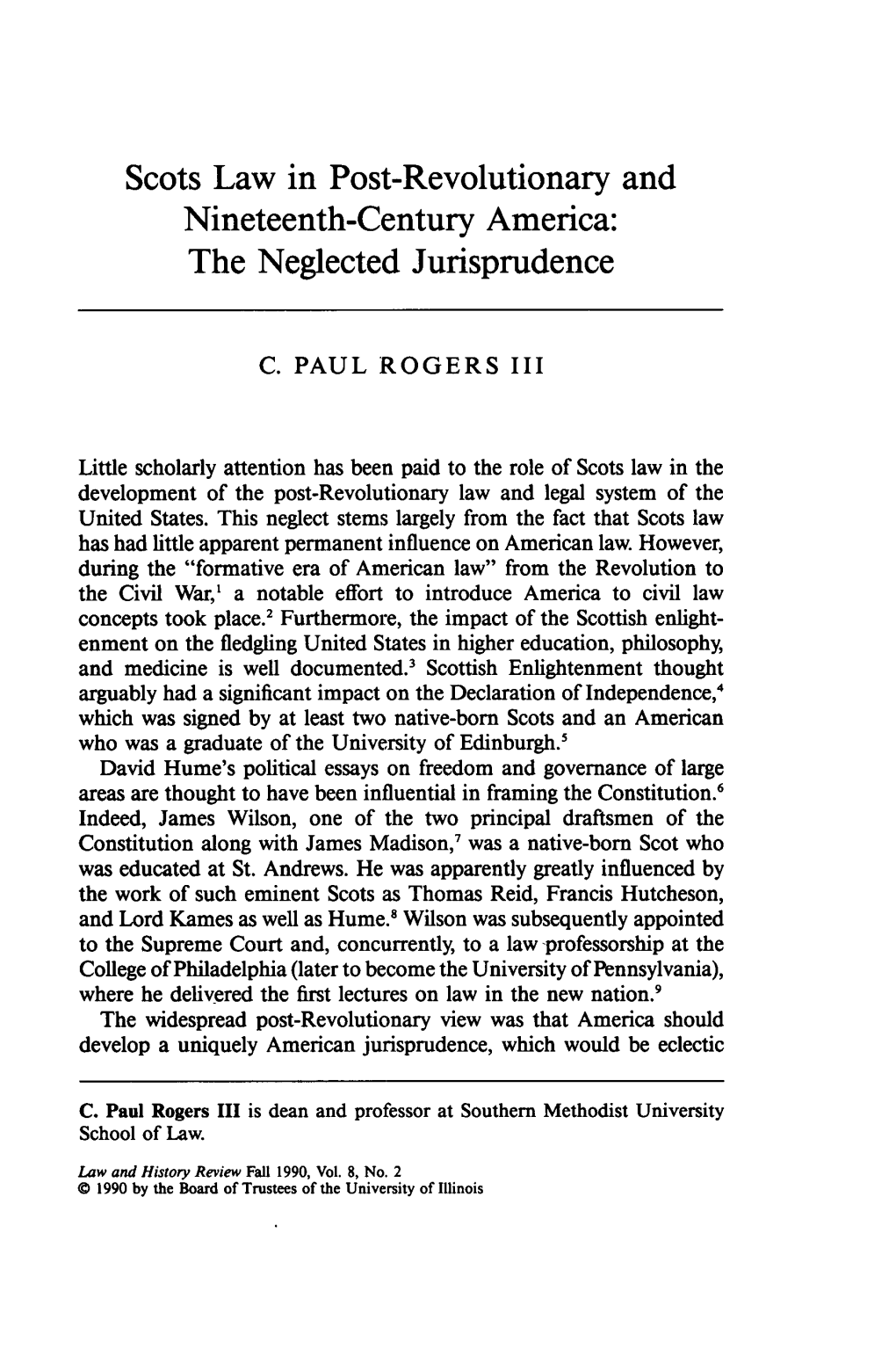 Scots Law in Post-Revolutionary and Nineteenth-Century America: the Neglected Jurisprudence