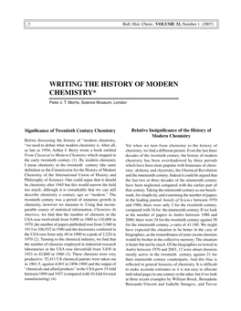 WRITING the HISTORY of MODERN CHEMISTRY* Peter J