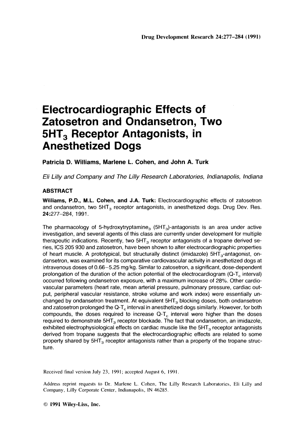 Electrocardiographic Effects of Zatosetron and Ondansetron, Two 5HT3 Receptor Antagonists, in Anesthetized Dogs