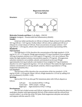 Magnesium Salicylate 467.2 Mg Tablet Structure: Molecular Formula