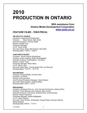 Productions in Ontario 2010