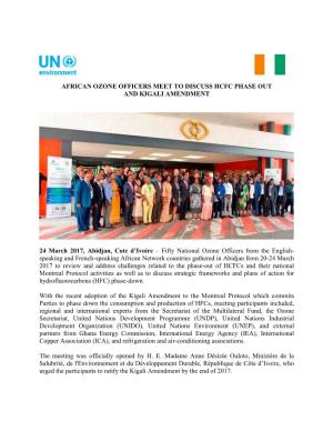 AFRICAN OZONE OFFICERS MEET to DISCUSS HCFC PHASE out and KIGALI AMENDMENT 24 March 2017, Abidjan, Cote D'ivoire – Fifty N