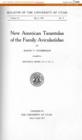 New American Tarantulas of the Family Aviculariidae