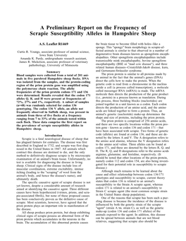 A Preliminary Report on the Frequency of Scrapie Susceptibility Alleles in Hampshire Sheep