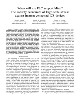 When Will My PLC Support Mirai? the Security Economics of Large-Scale Attacks Against Internet-Connected ICS Devices