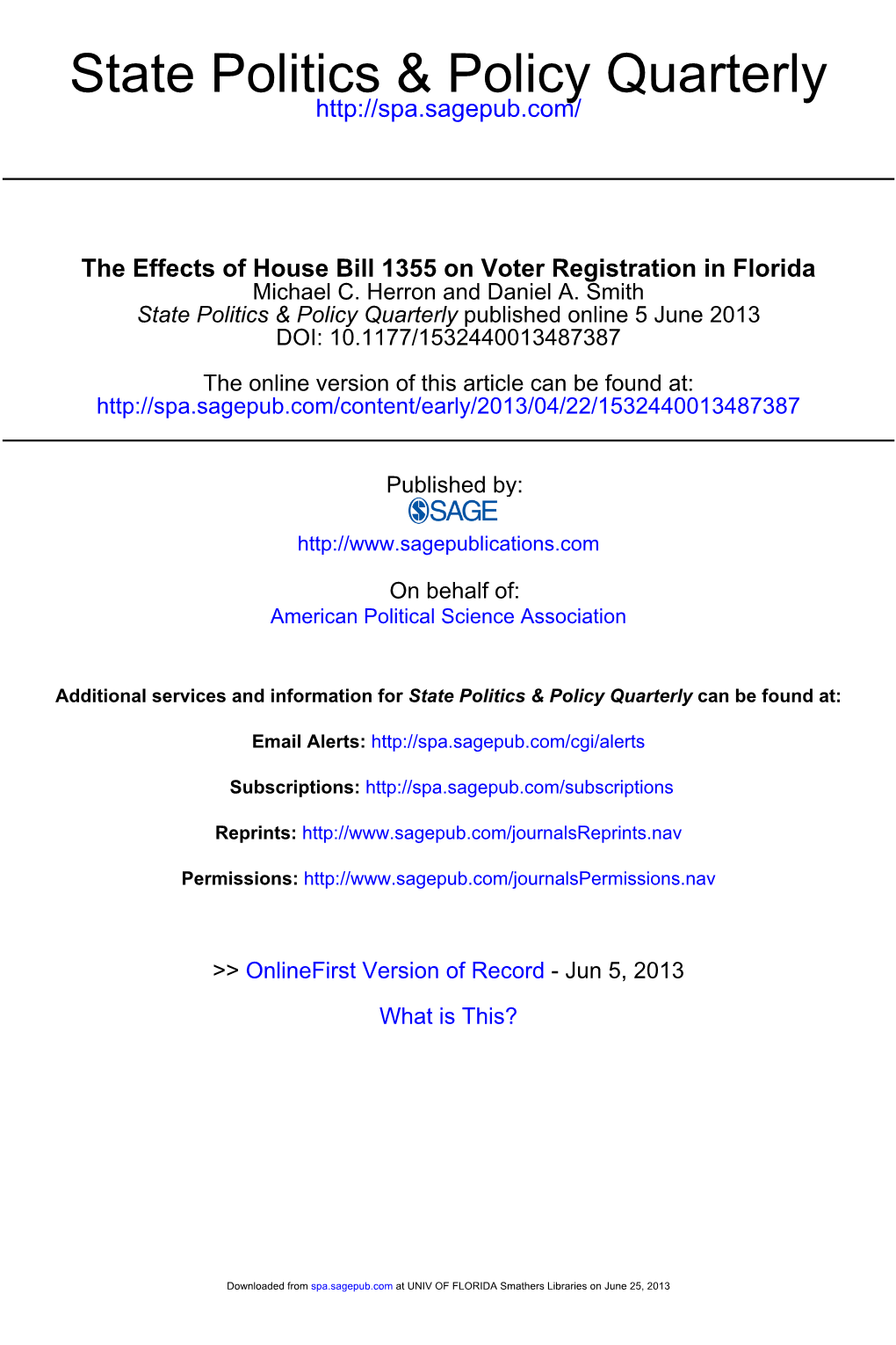 State Politics & Policy – Voter Registration in Florida the Effects