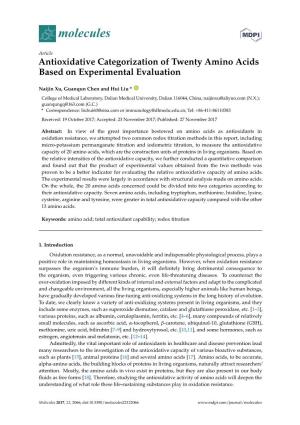 Antioxidative Categorization of Twenty Amino Acids Based on Experimental Evaluation