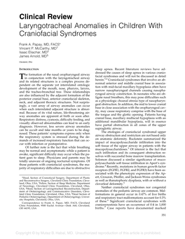 Clinical Review Laryngotracheal Anomalies in Children with Craniofacial Syndromes