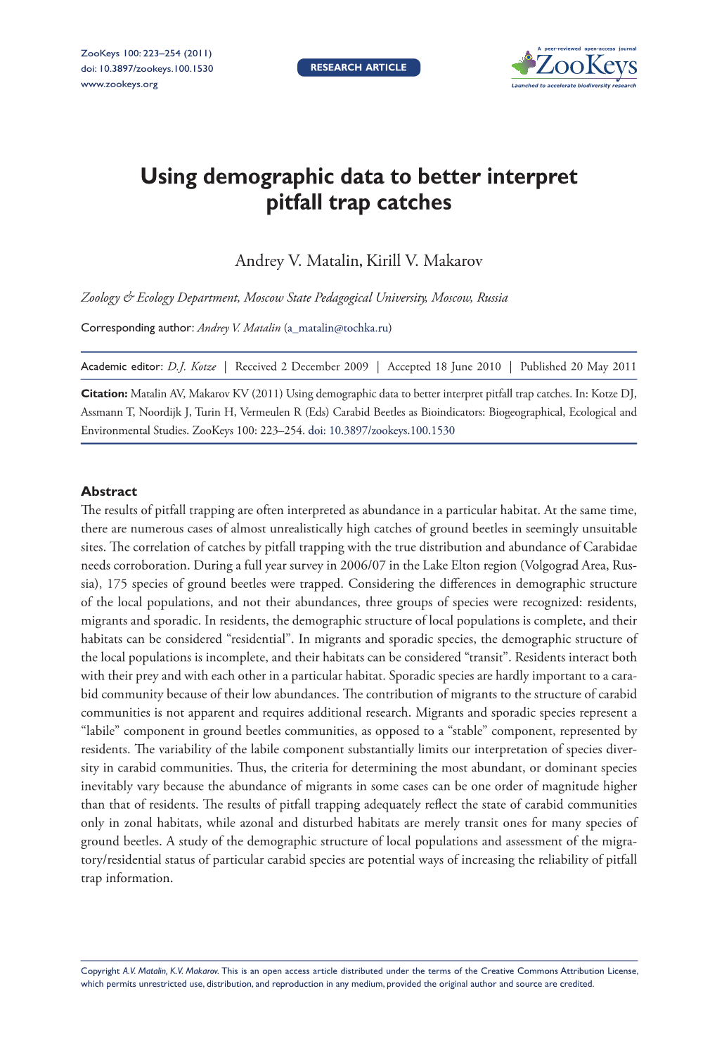 Using Demographic Data to Better Interpret Pitfall Trap Catches