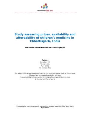 Study Assessing Prices, Availability and Affordability of Children's