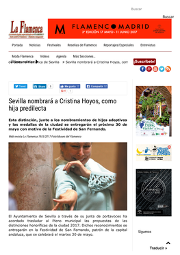 Sevilla Nombrará a Cristina Hoyos, Como Hija Predilecta