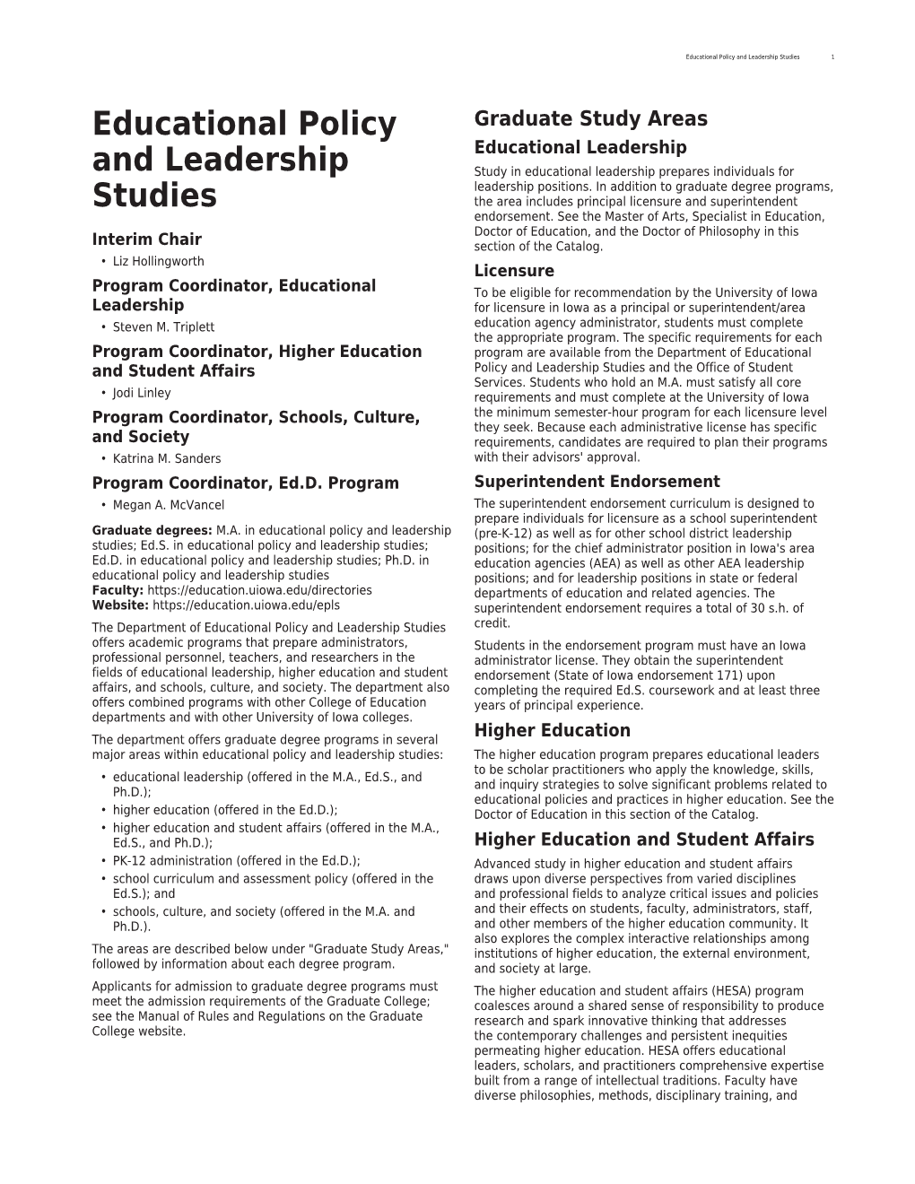 Educational Policy and Leadership Studies 1