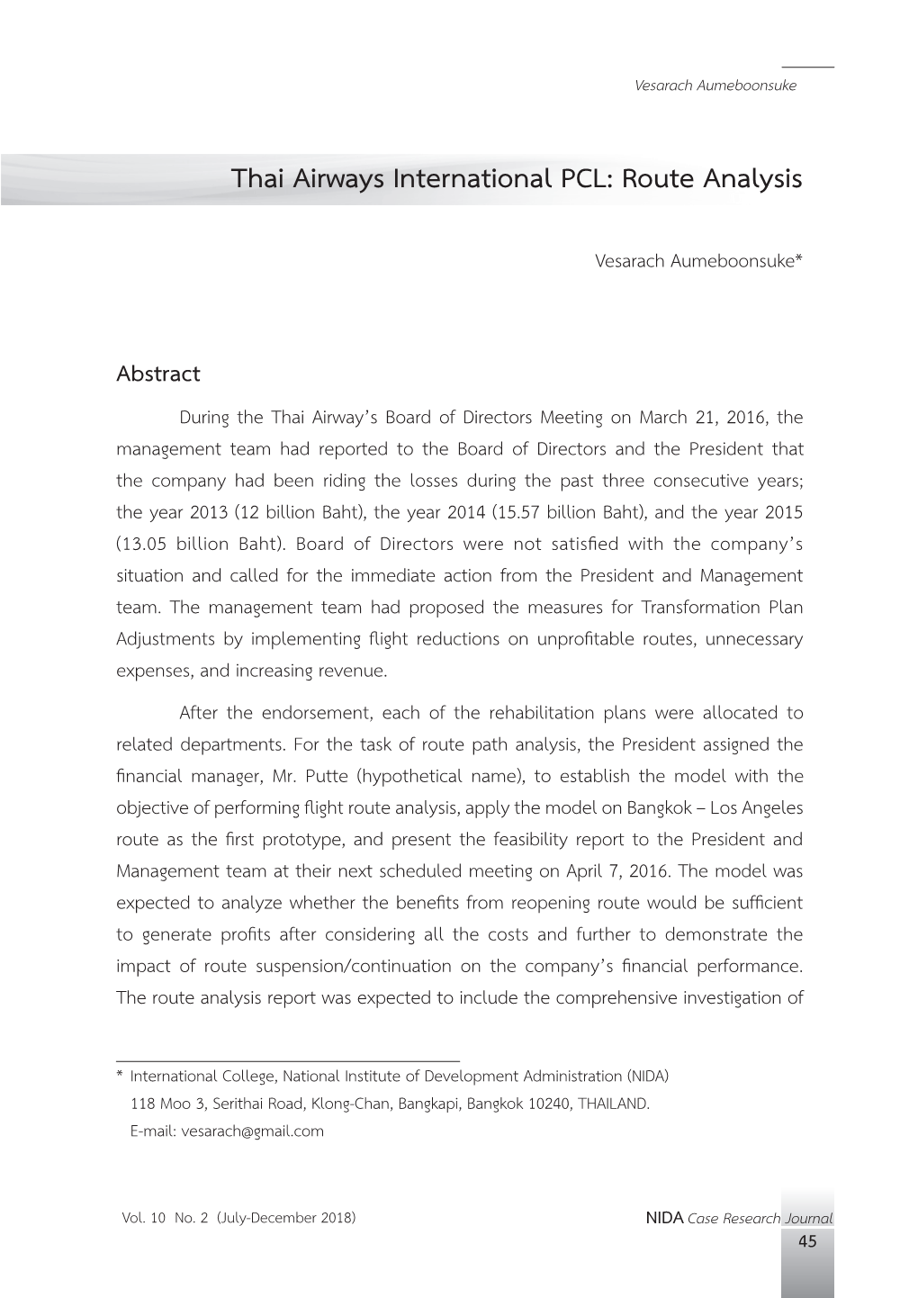 Thai Airways International PCL: Route Analysis