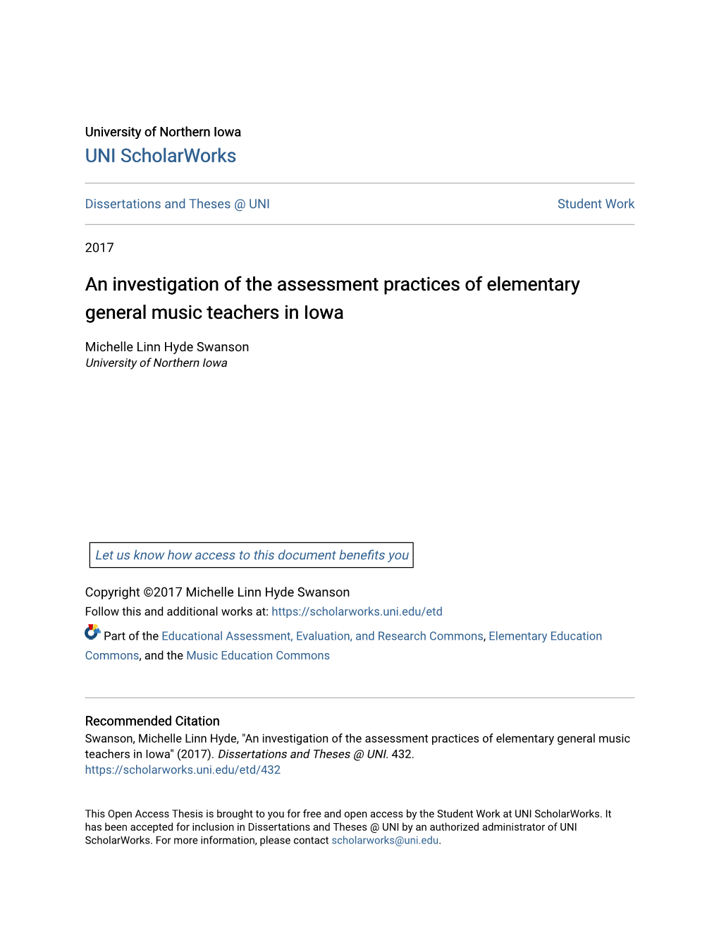 An Investigation of the Assessment Practices of Elementary General Music Teachers in Iowa