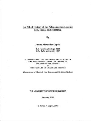 An Allied History of the Peloponnesian League: Elis, Tegea, and Mantinea