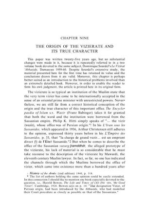 The Origin of the Vizierate and Its True Character