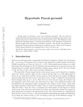 Hyperbolic Pascal Pyramid Arxiv:1511.02067V2 [Math.CO] 9