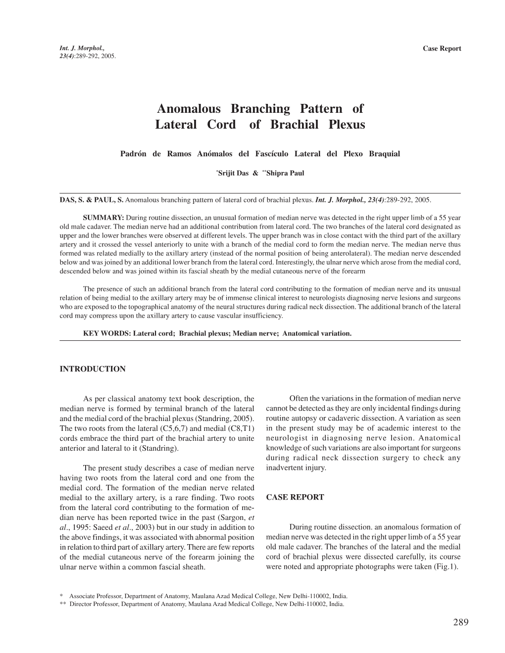 Anomalous Branching Pattern of Lateral Cord of Brachial Plexus