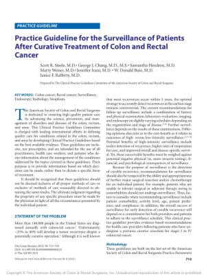 Practice Guideline for the Surveillance of Patients After Curative Treatment of Colon and Rectal Cancer Scott R