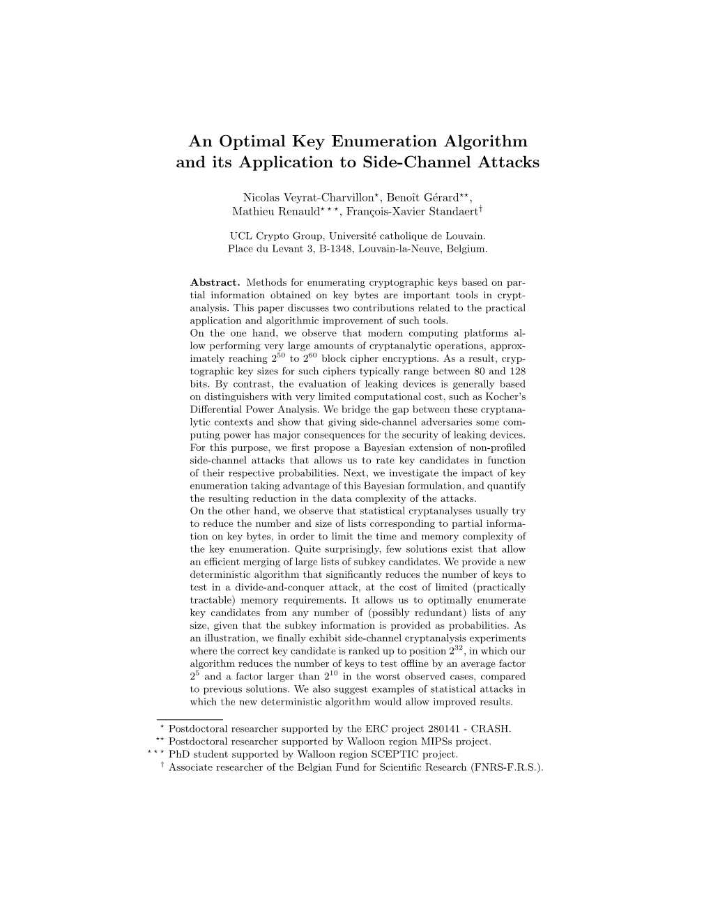 An Optimal Key Enumeration Algorithm and Its Application to Side-Channel Attacks