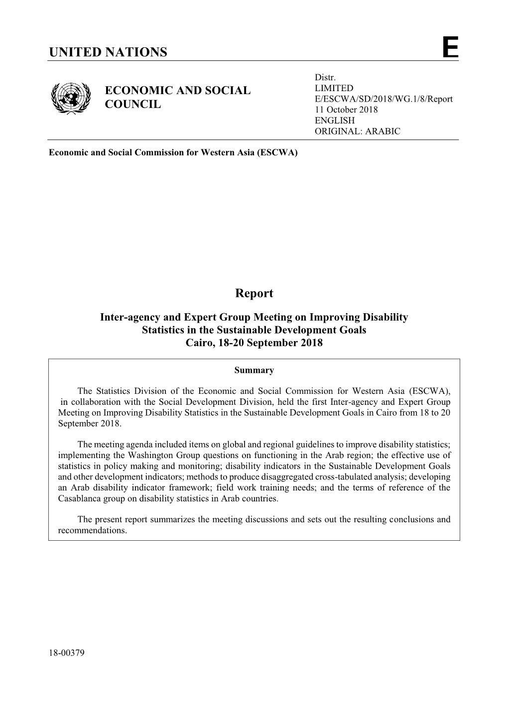 Report 11 October 2018 ENGLISH ORIGINAL: ARABIC