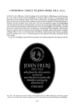 A Memorial Tablet to John Frere, F.R.S., F.S.A