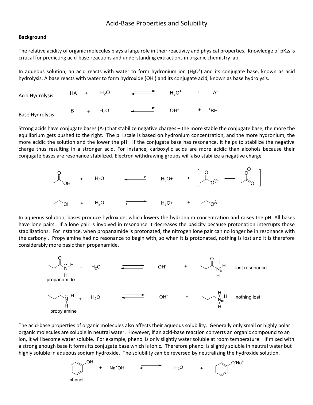 Acid-Base Properties and Solubility