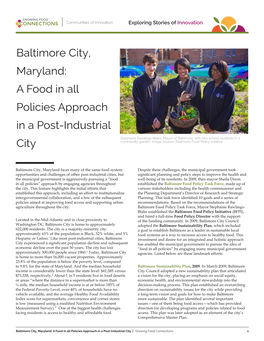 Baltimore City, Maryland: a Food in All Policies Approach in a Post-Industrial