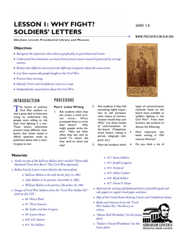 Lesson 1: Why Fight? Soldiers' Letters