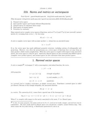 01B. Norms and Metrics on Vectorspaces 1. Normed Vector Spaces
