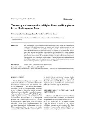 Taxonomy and Conservation in Higher Plants and Bryophytes in the Mediterranean Area