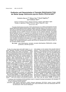 Purification and Characterization of Tauropine Dehydrogenase from the Marine Sponge Halichondria Japonica Kadota (Demospongia)*1