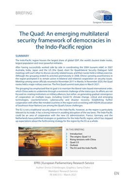 The Quad: an Emerging Multilateral Security Framework of Democracies in the Indo-Pacific Region