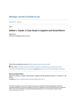 Deboer V. Snyder: a Case Study in Litigation and Social Reform
